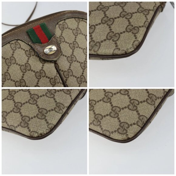 GUCCI GG Supreme Web Sherry Line Bag PVC Beige Gold - Picture 12 of 15